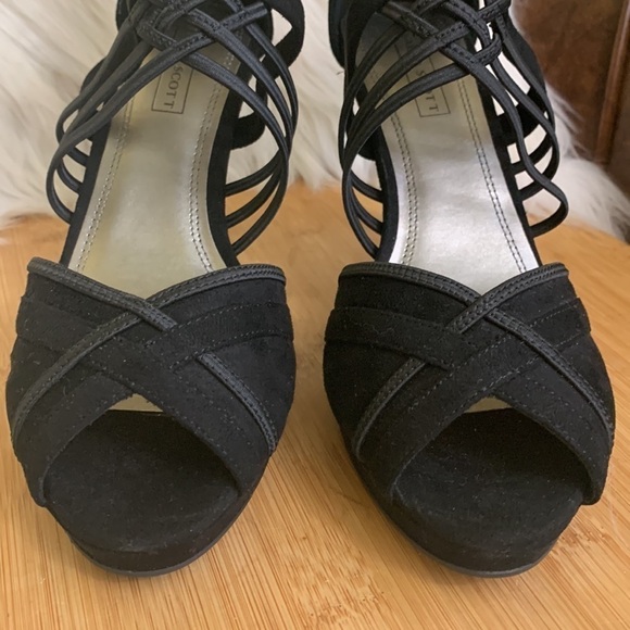 Laura Scott | Black Zipper Strappy Slip On Peep Toe Heels 10M NWOT - Picture 7 of 16